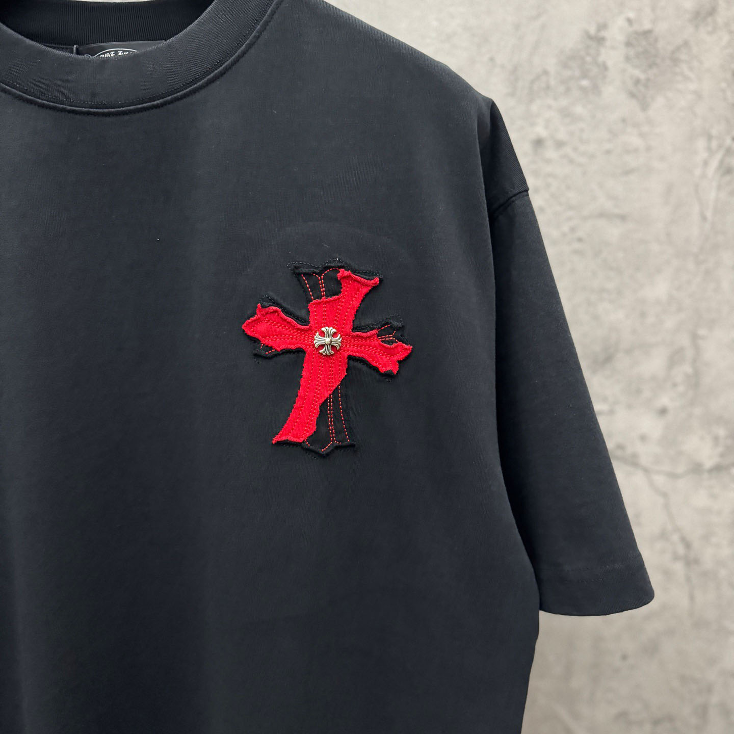 Chrome Hearts Large Cross Patch Embroidered Crew Neck Short Sleeve T-Shirt 'Black' - DopestKickz