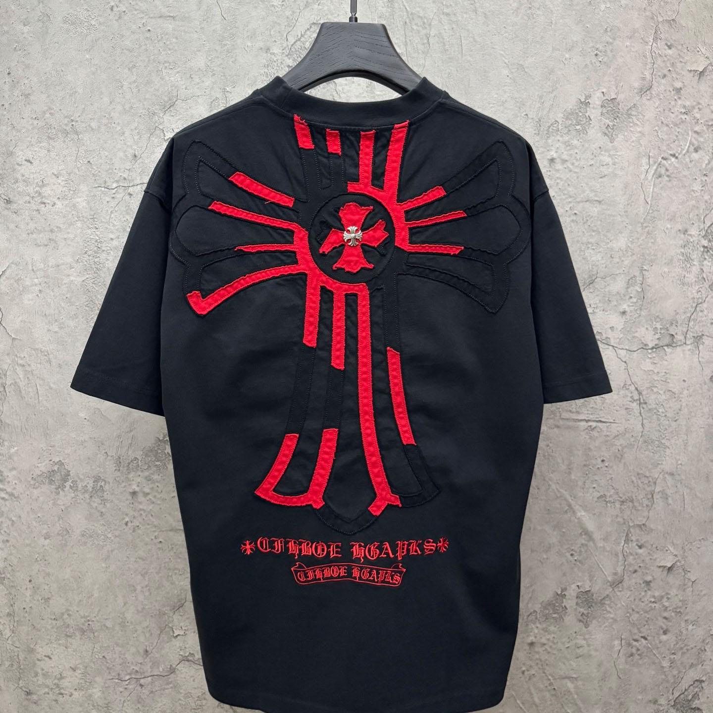 Chrome Hearts Large Cross Patch Embroidered Crew Neck Short Sleeve T-Shirt 'Black' - DopestKickz