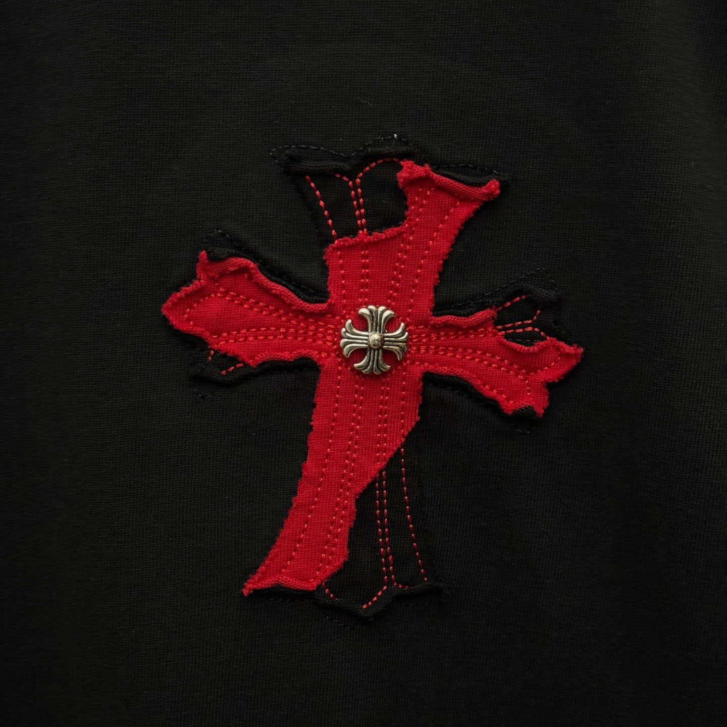 Chrome Hearts Large Cross Patch Embroidered Crew Neck Short Sleeve T-Shirt 'Black' - DopestKickz
