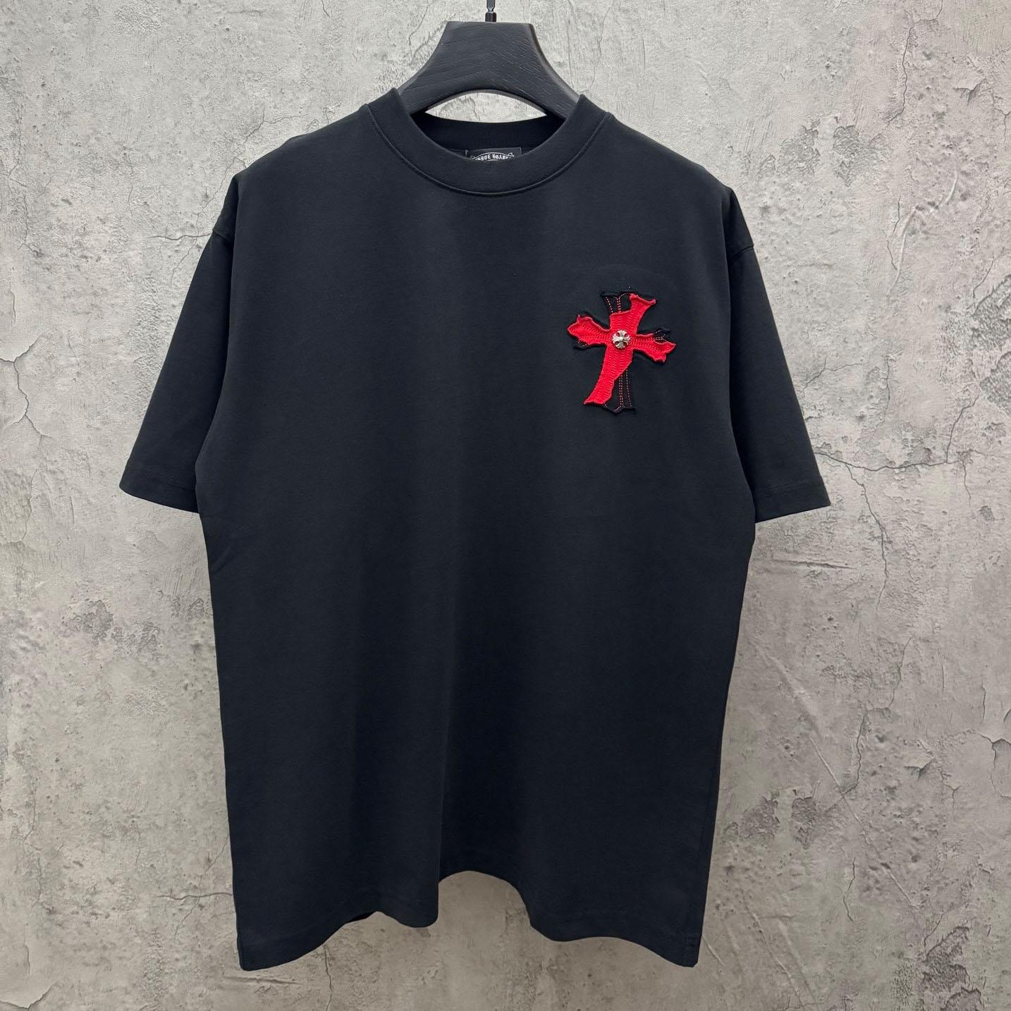 Chrome Hearts Large Cross Patch Embroidered Crew Neck Short Sleeve T-Shirt 'Black' - DopestKickz