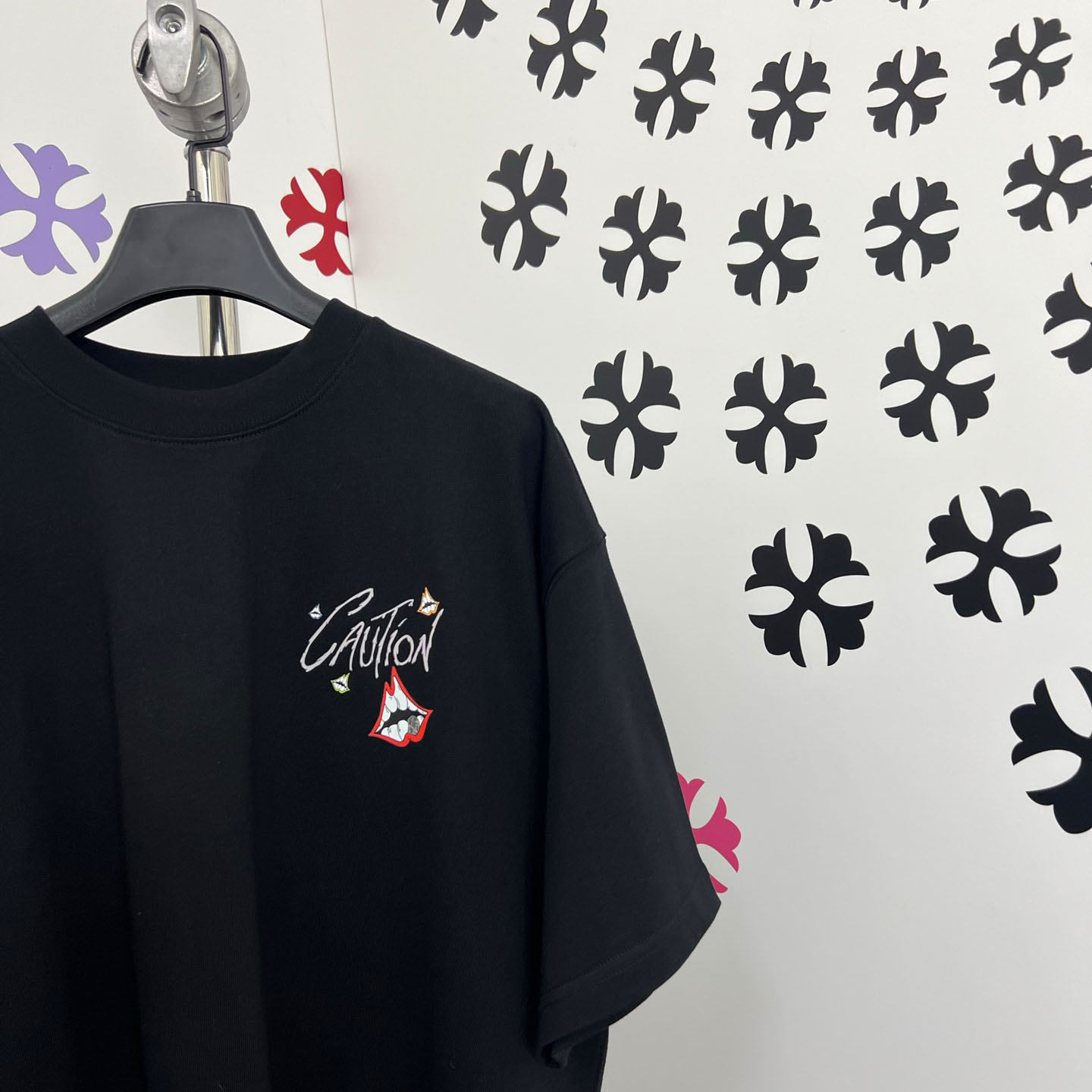 Chrome Hearts Double-Sided CAUTION Script Lips Cross Print Tee - DopestKickz