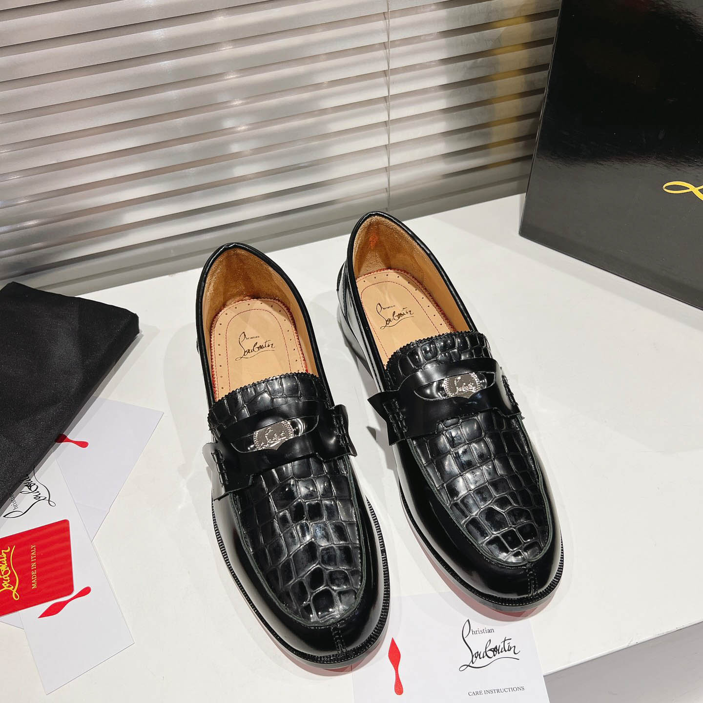 Christian Louboutin Chambelimoc Alligator-Print Embossed Loafers - DopestKickz