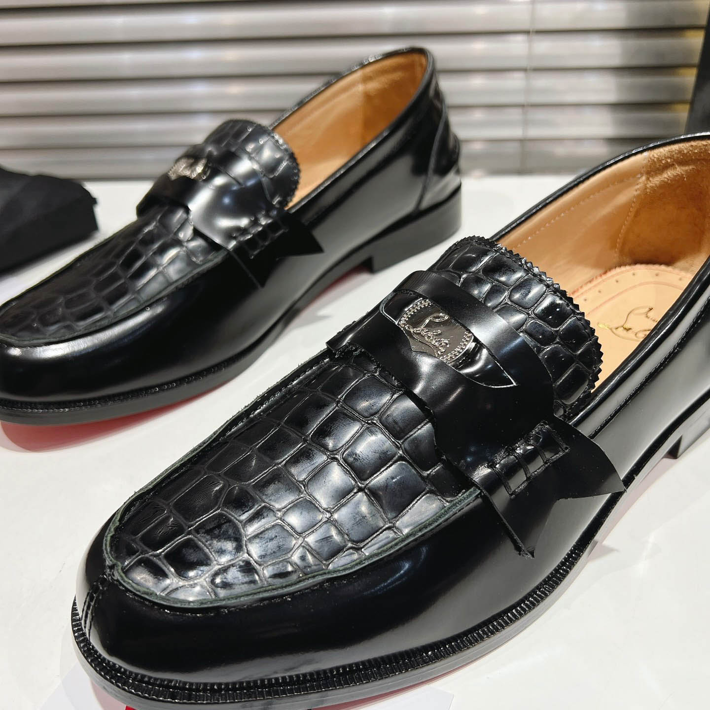 Christian Louboutin Chambelimoc Alligator-Print Embossed Loafers - DopestKickz