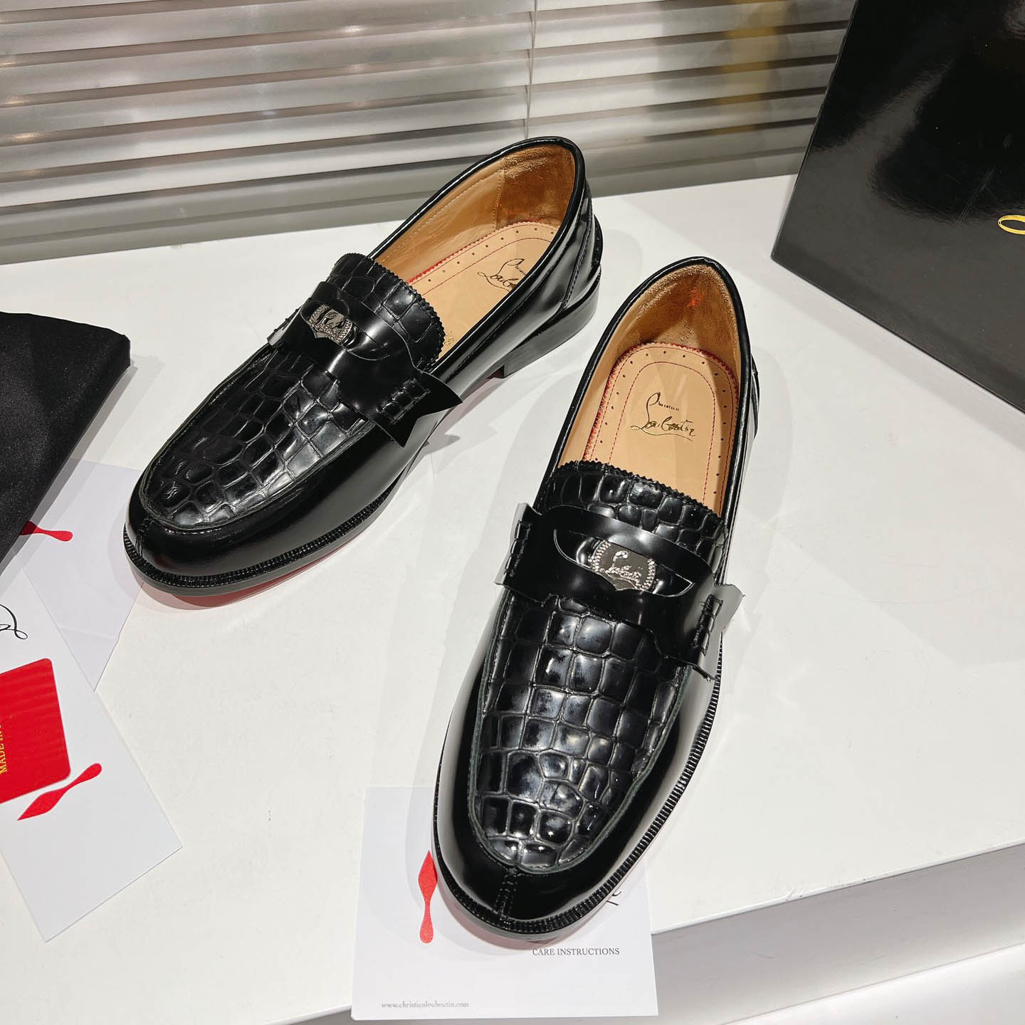 Christian Louboutin Chambelimoc Alligator-Print Embossed Loafers - DopestKickz