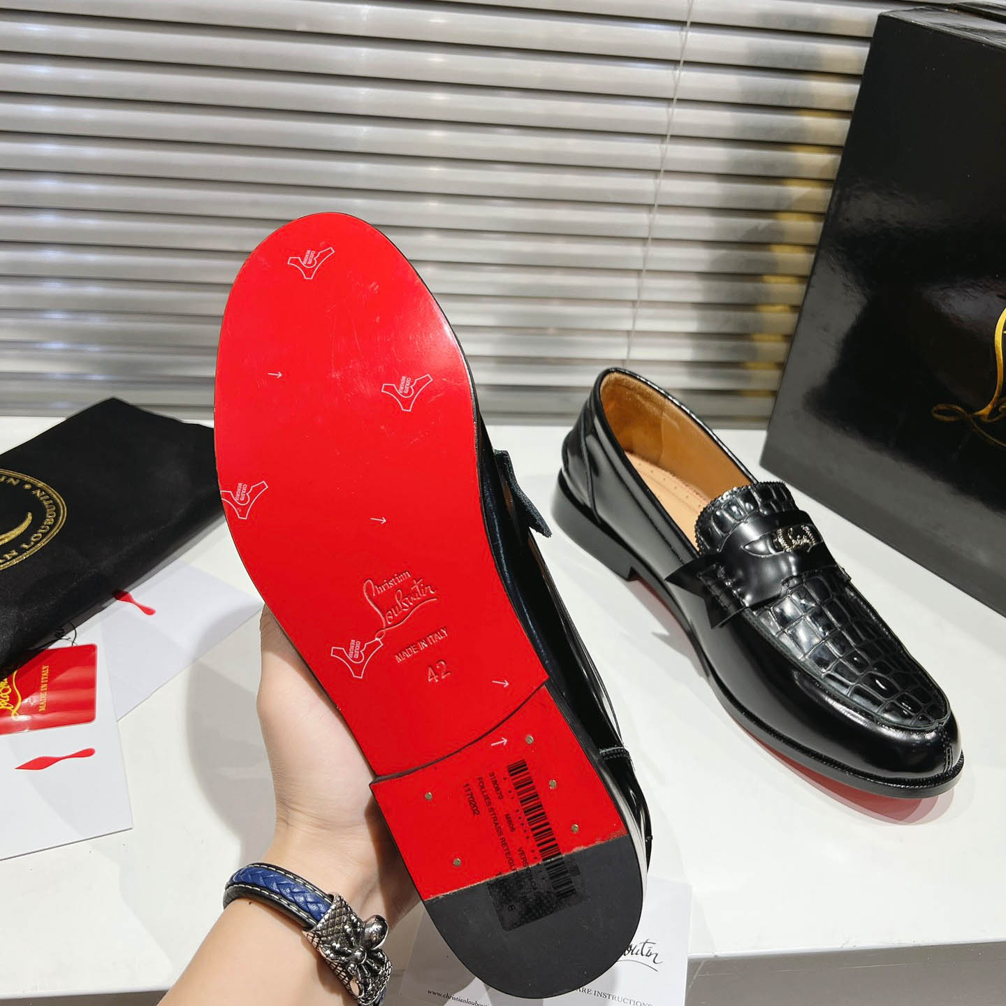 Christian Louboutin Chambelimoc Alligator-Print Embossed Loafers - DopestKickz