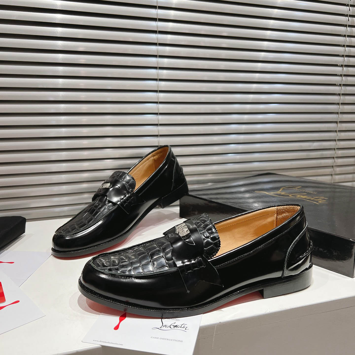Christian Louboutin Chambelimoc Alligator-Print Embossed Loafers - DopestKickz