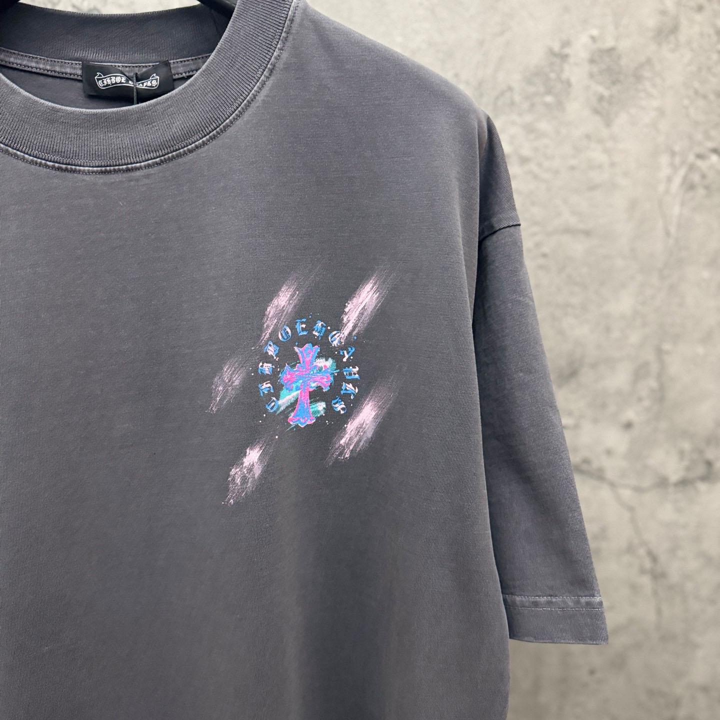 Chrome Hearts Watercolor Graffiti Cross Print Crew Neck T-Shirt - DopestKickz