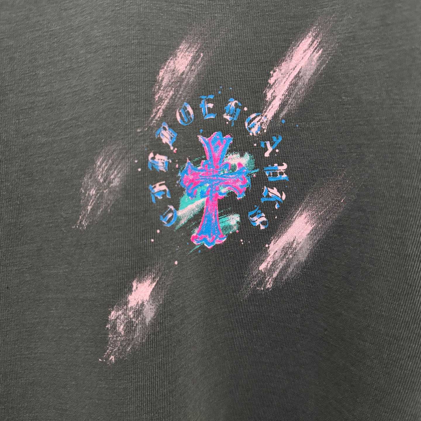 Chrome Hearts Watercolor Graffiti Cross Print Crew Neck T-Shirt - DopestKickz