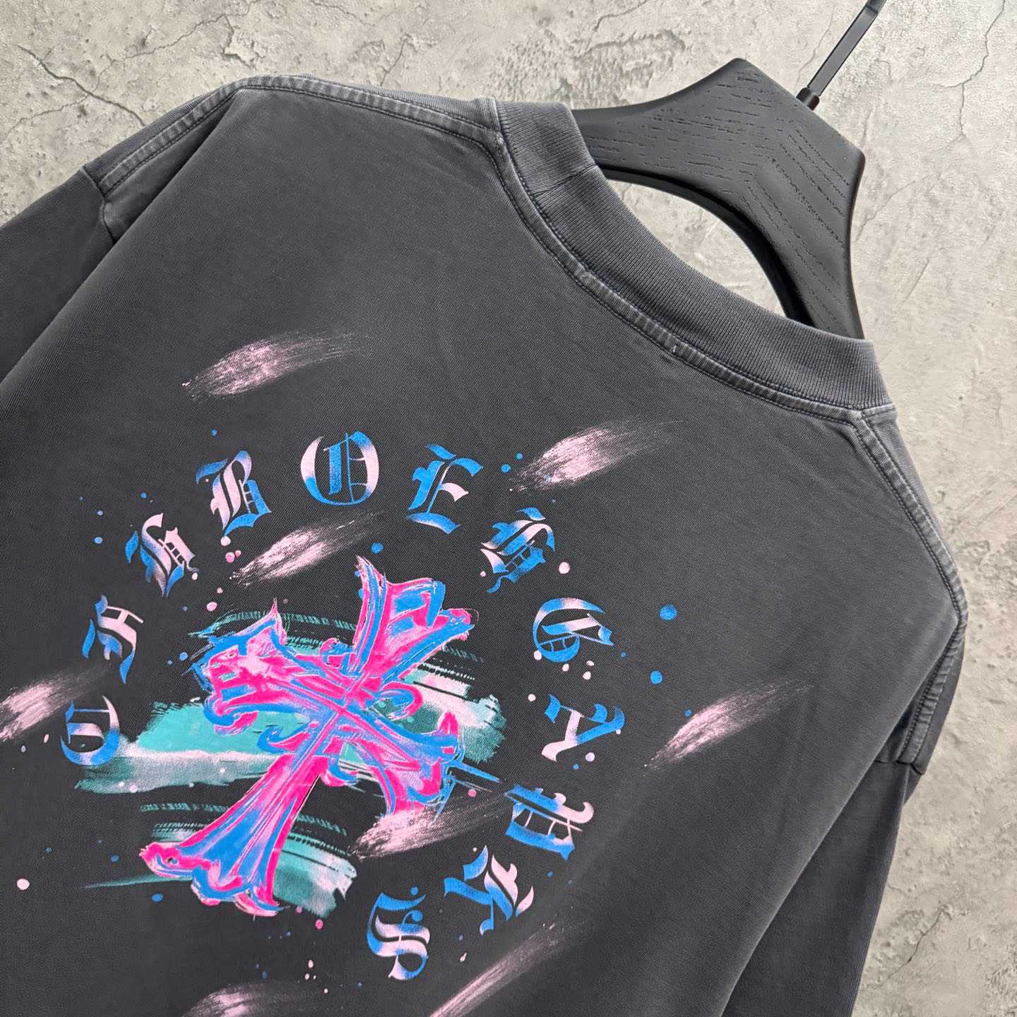 Chrome Hearts Watercolor Graffiti Cross Print Crew Neck T-Shirt - DopestKickz