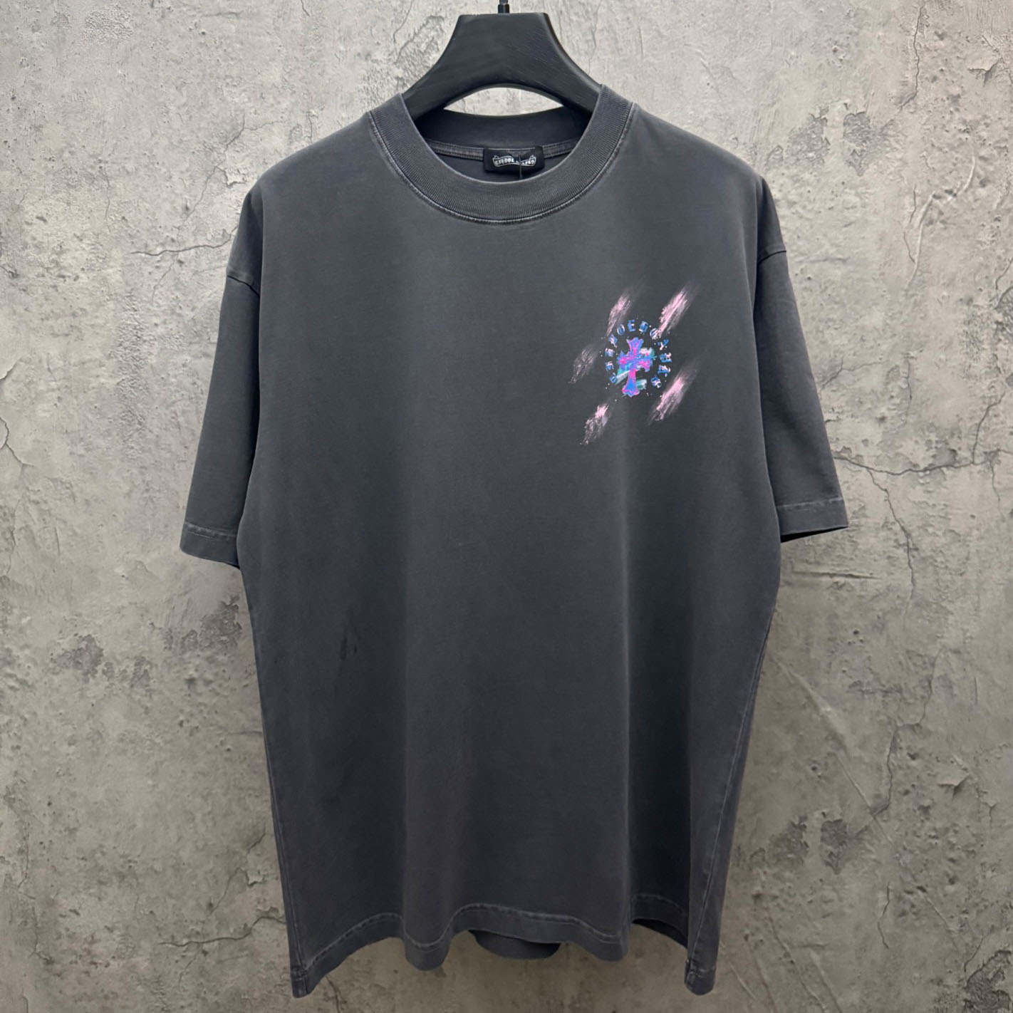 Chrome Hearts Watercolor Graffiti Cross Print Crew Neck T-Shirt - DopestKickz