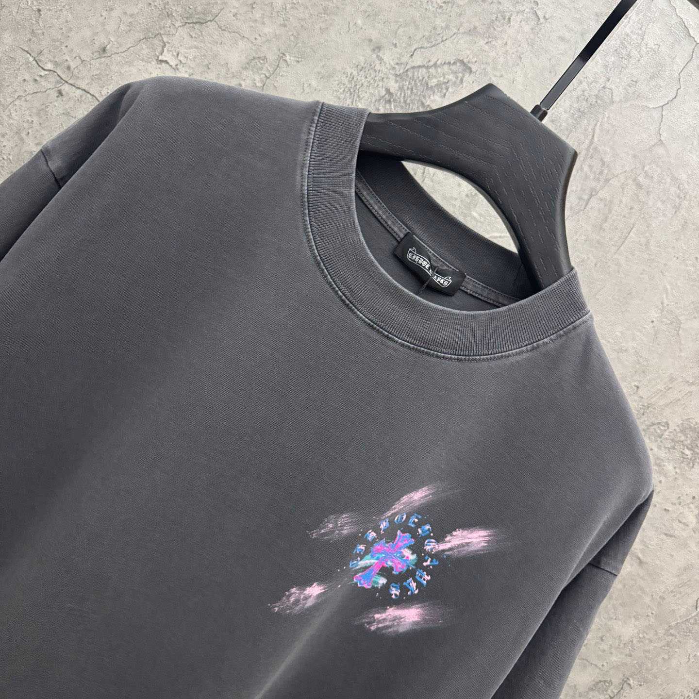 Chrome Hearts Watercolor Graffiti Cross Print Crew Neck T-Shirt - DopestKickz