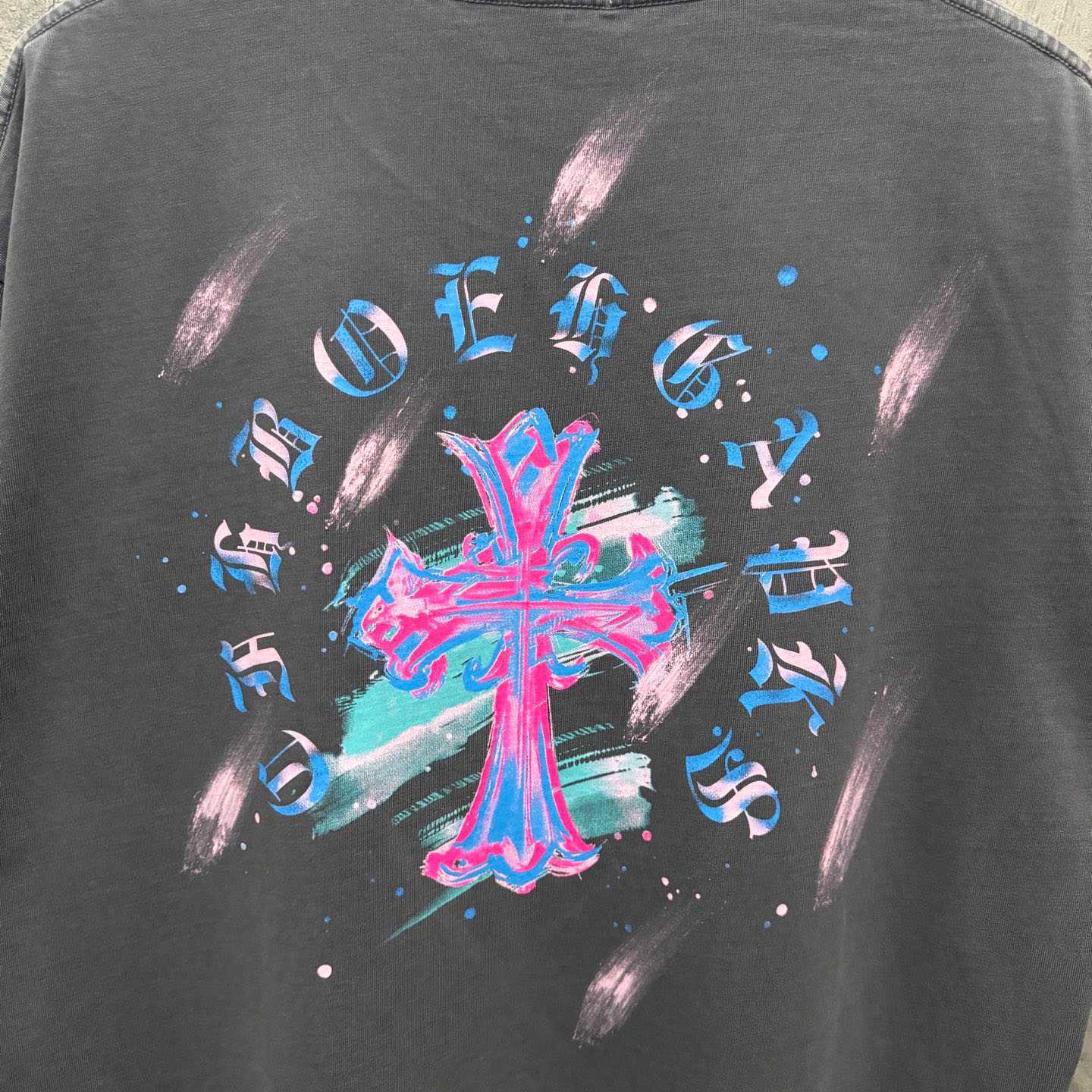 Chrome Hearts Watercolor Graffiti Cross Print Crew Neck T-Shirt - DopestKickz