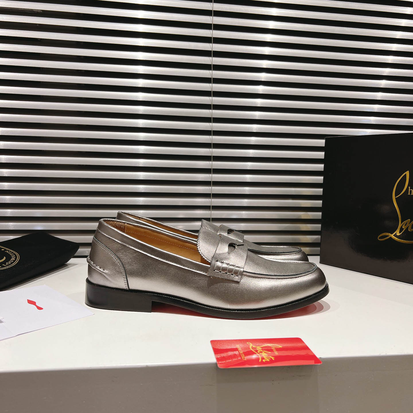 Christian Louboutin Silver Leather  Loafers - DopestKickz