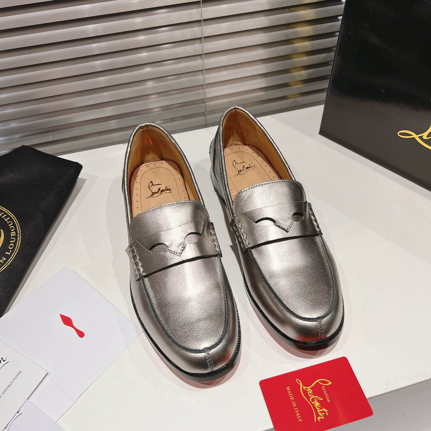 Christian Louboutin Silver Leather  Loafers - DopestKickz