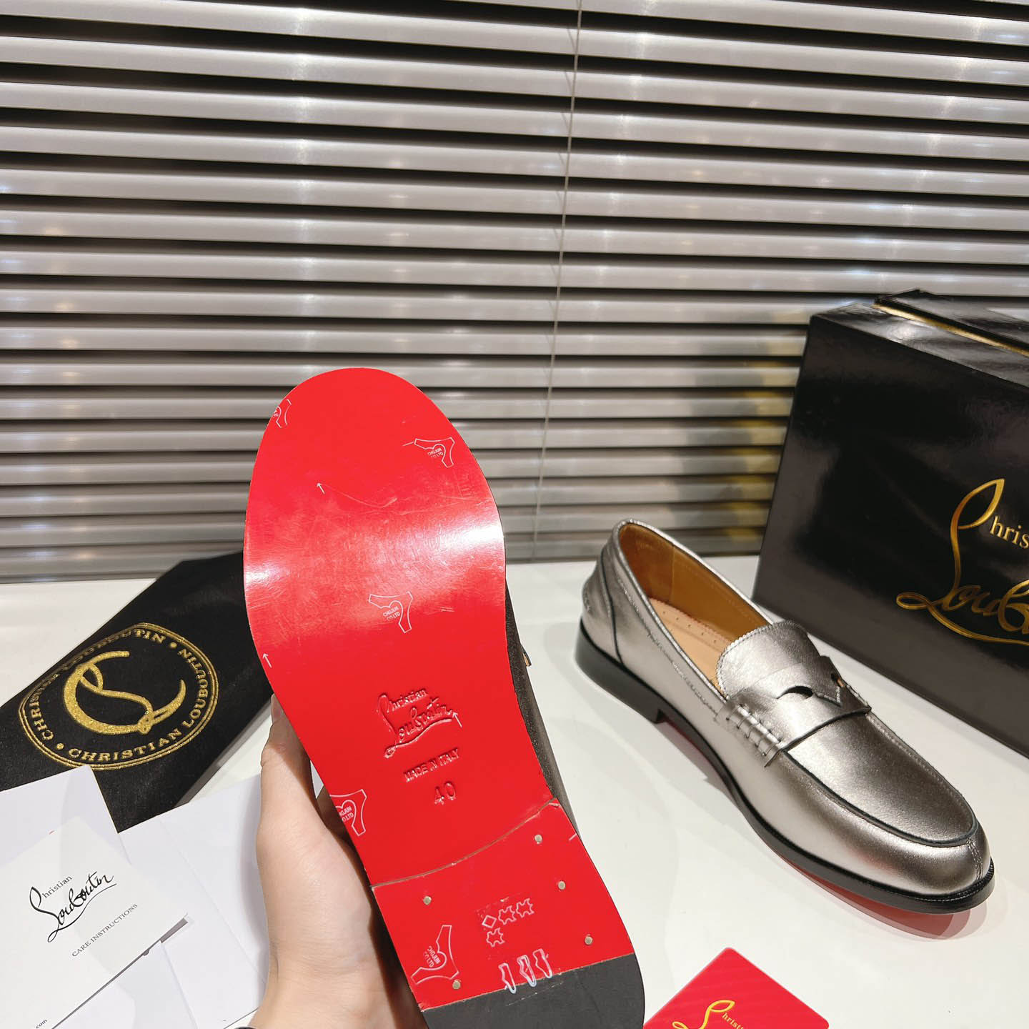 Christian Louboutin Silver Leather  Loafers - DopestKickz