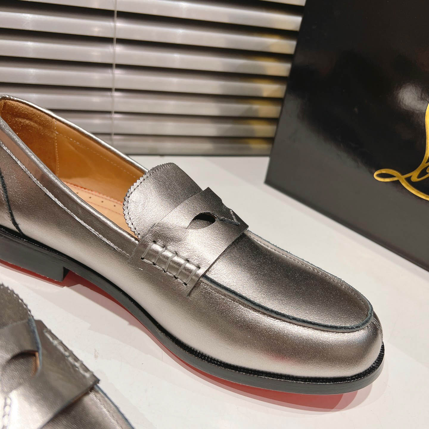 Christian Louboutin Silver Leather  Loafers - DopestKickz
