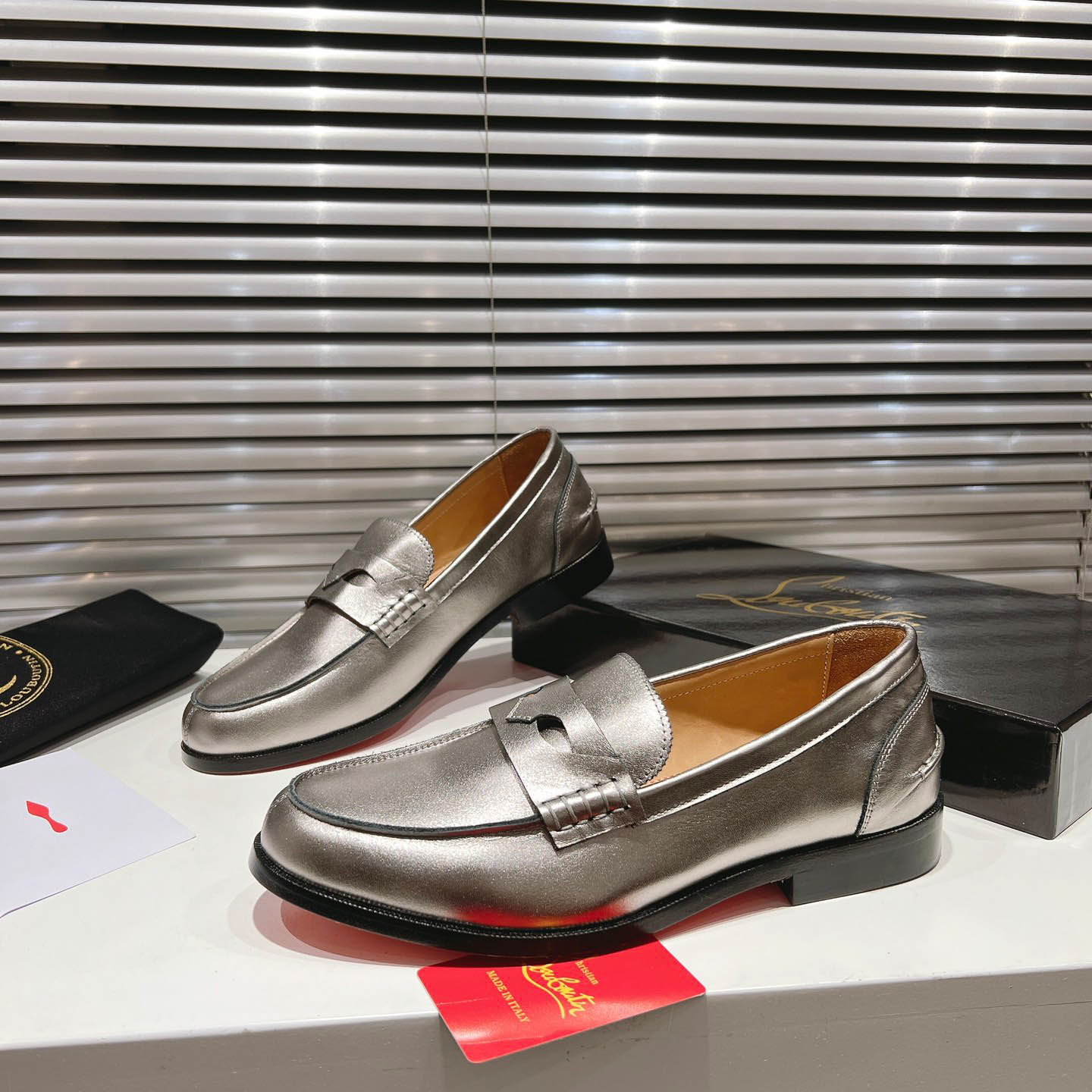 Christian Louboutin Silver Leather  Loafers - DopestKickz