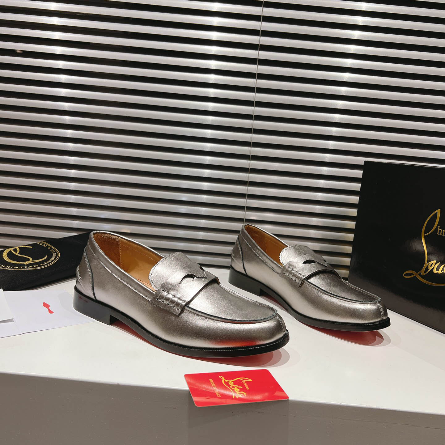 Christian Louboutin Silver Leather  Loafers - DopestKickz