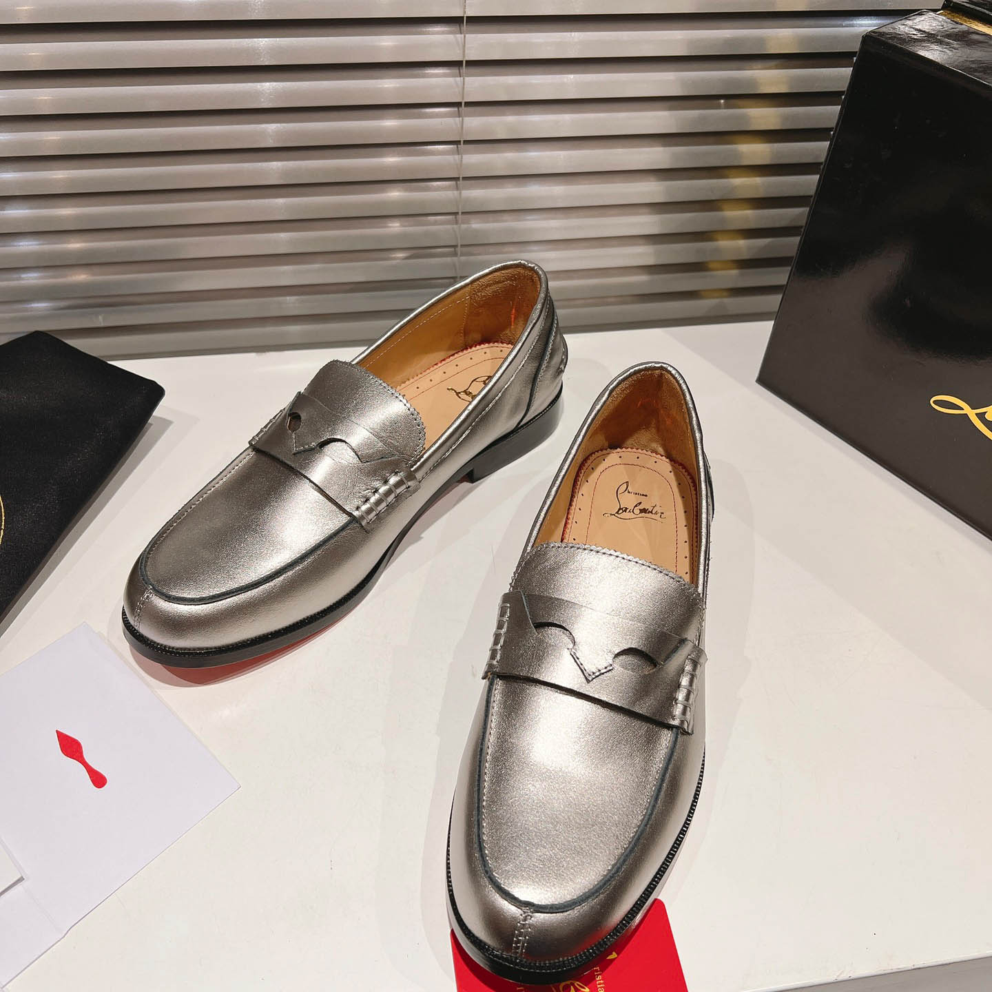 Christian Louboutin Silver Leather  Loafers - DopestKickz