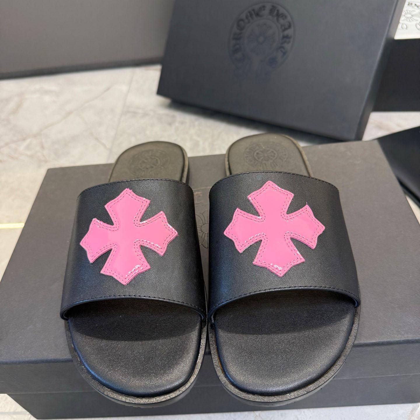 Chrome Hearts Pink Patent Plus Patch Slide Slippers - DopestKickz