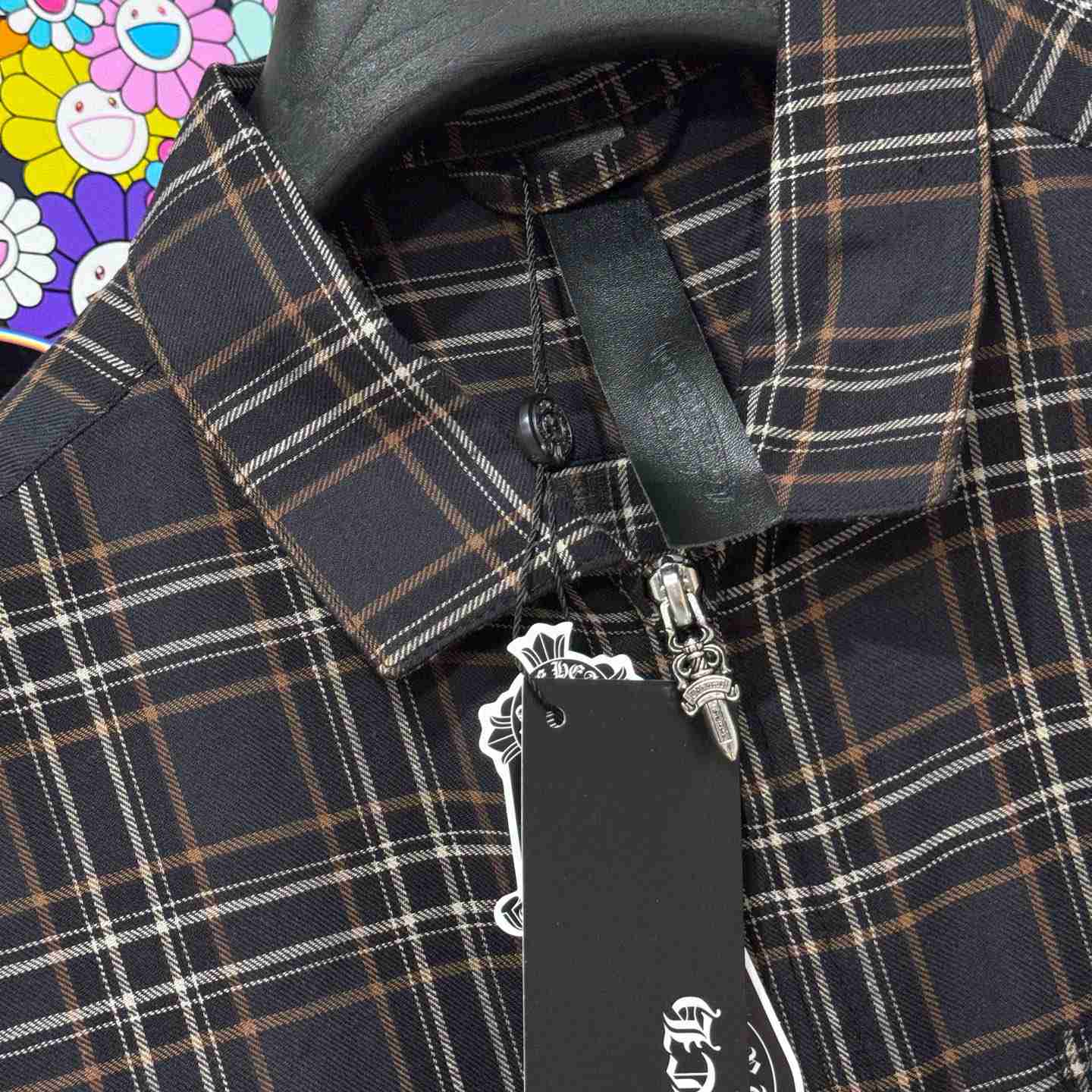 Chrome Hearts  Short Sleeve Flannel Zip Up Shirt - DopestKickz