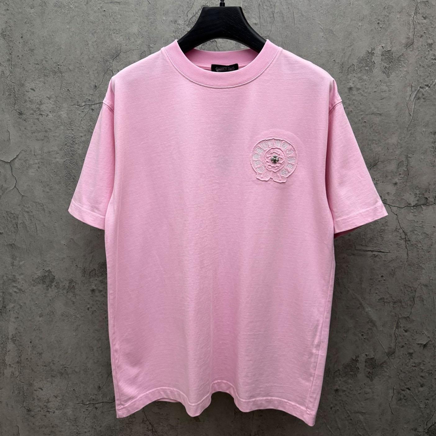 Chrome Hearts Pink Sanskrit Horseshoe Embroidered  T-Shirt - DopestKickz