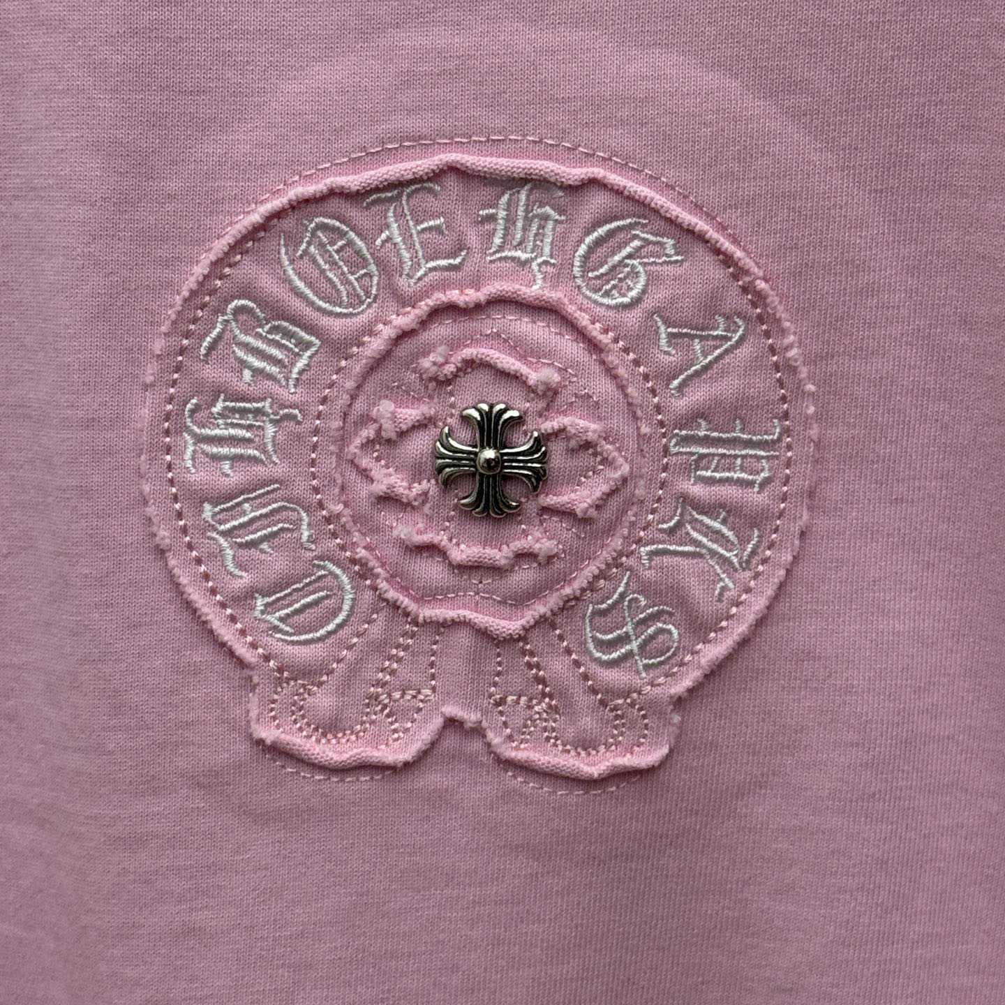 Chrome Hearts Pink Sanskrit Horseshoe Embroidered  T-Shirt - DopestKickz