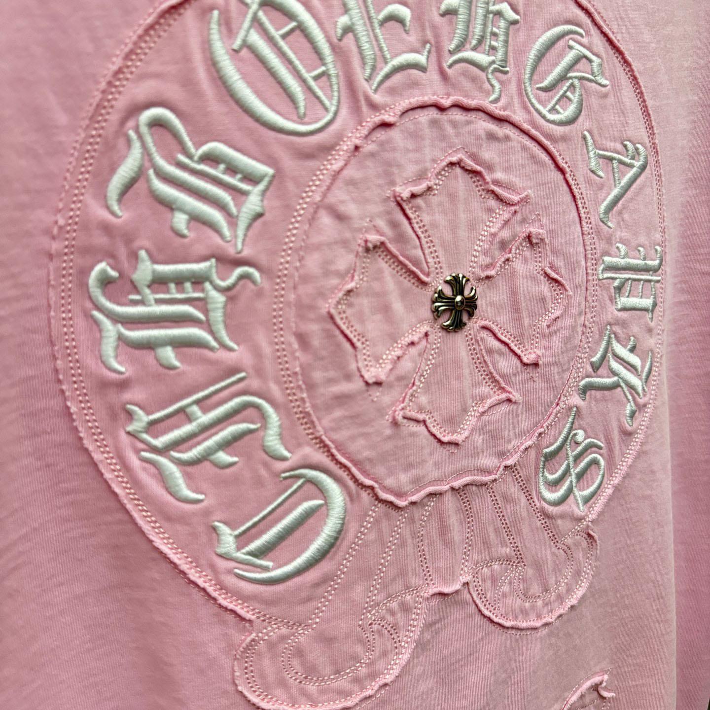 Chrome Hearts Pink Sanskrit Horseshoe Embroidered  T-Shirt - DopestKickz