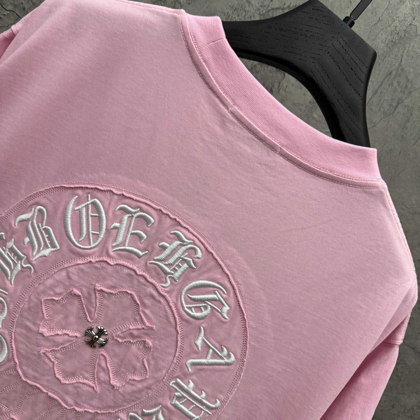 Chrome Hearts Pink Sanskrit Horseshoe Embroidered  T-Shirt - DopestKickz