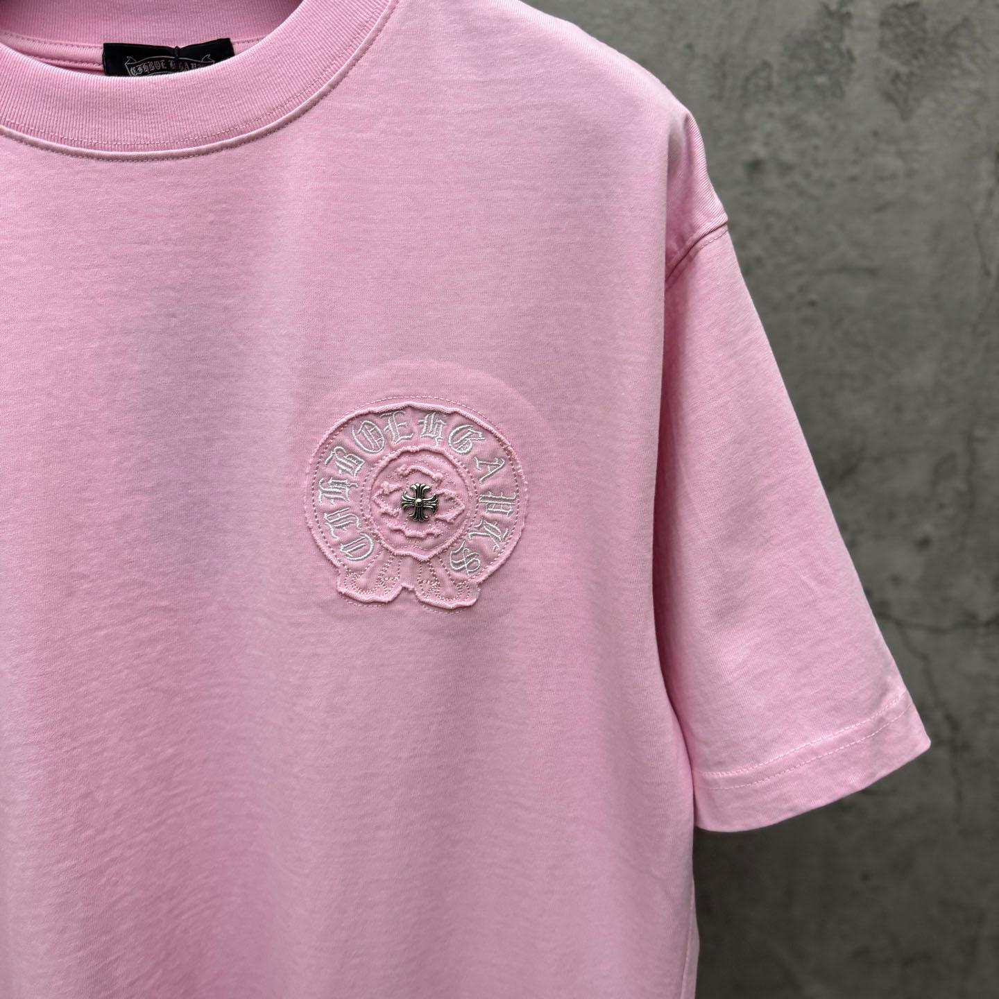 Chrome Hearts Pink Sanskrit Horseshoe Embroidered  T-Shirt - DopestKickz