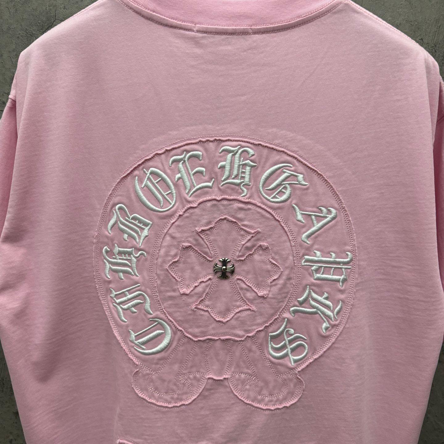 Chrome Hearts Pink Sanskrit Horseshoe Embroidered  T-Shirt - DopestKickz