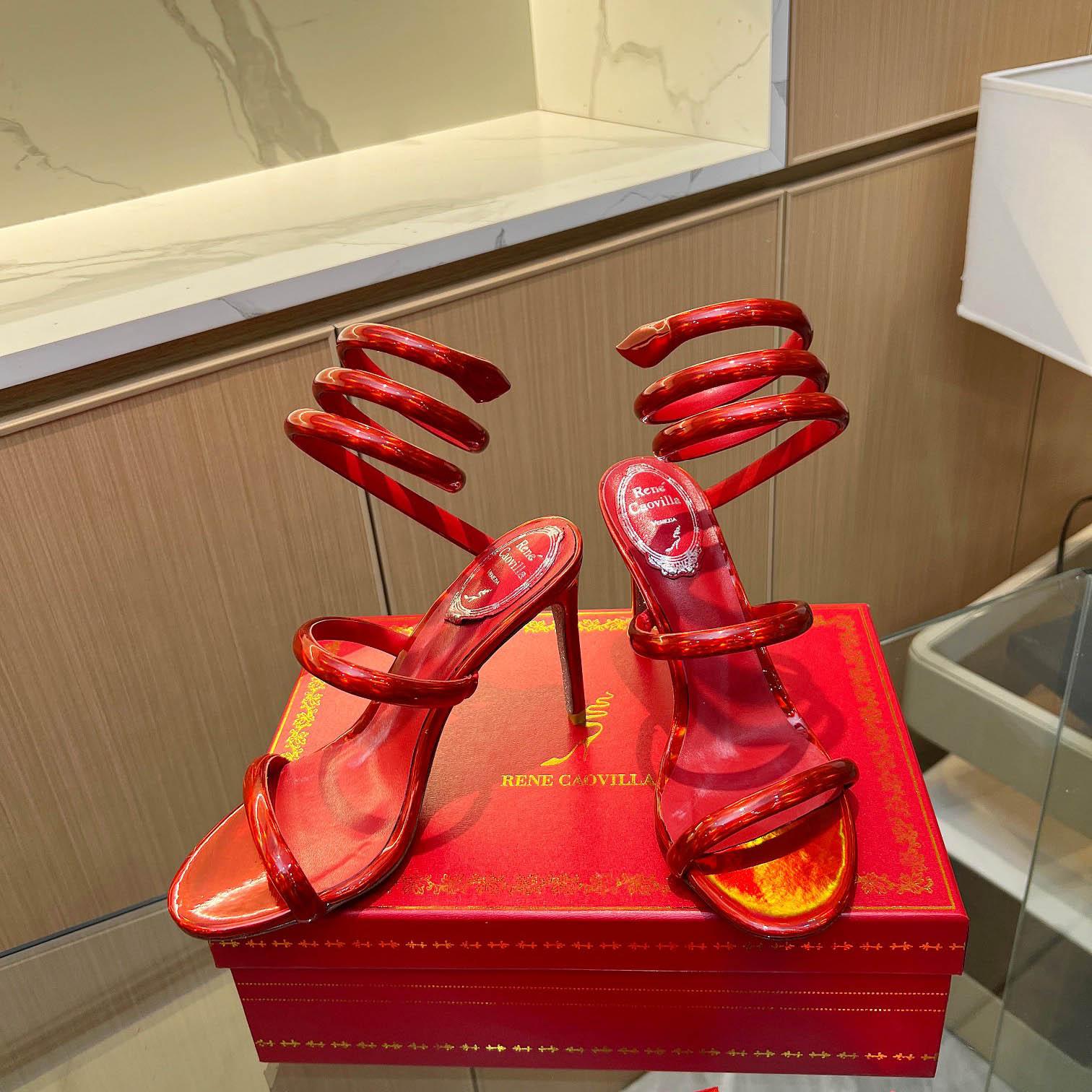 Rene Caovilla Metallic Red Leather Sandals - DopestKickz