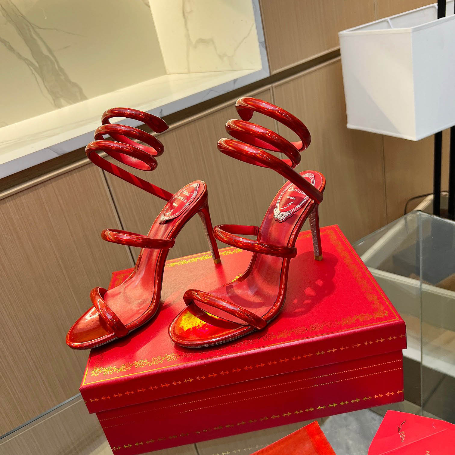 Rene Caovilla Metallic Red Leather Sandals - DopestKickz