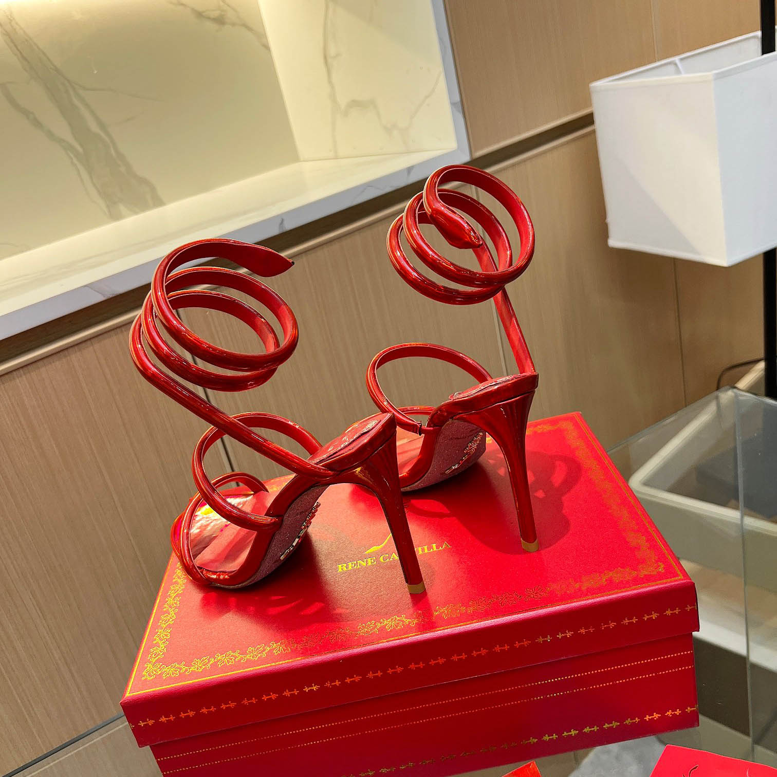 Rene Caovilla Metallic Red Leather Sandals - DopestKickz