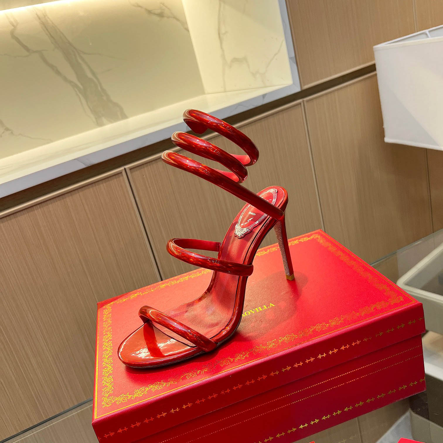 Rene Caovilla Metallic Red Leather Sandals - DopestKickz