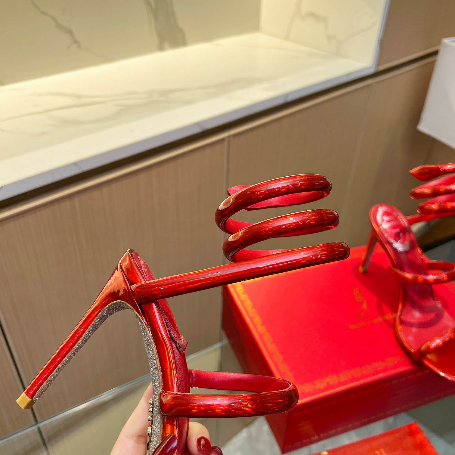 Rene Caovilla Metallic Red Leather Sandals - DopestKickz