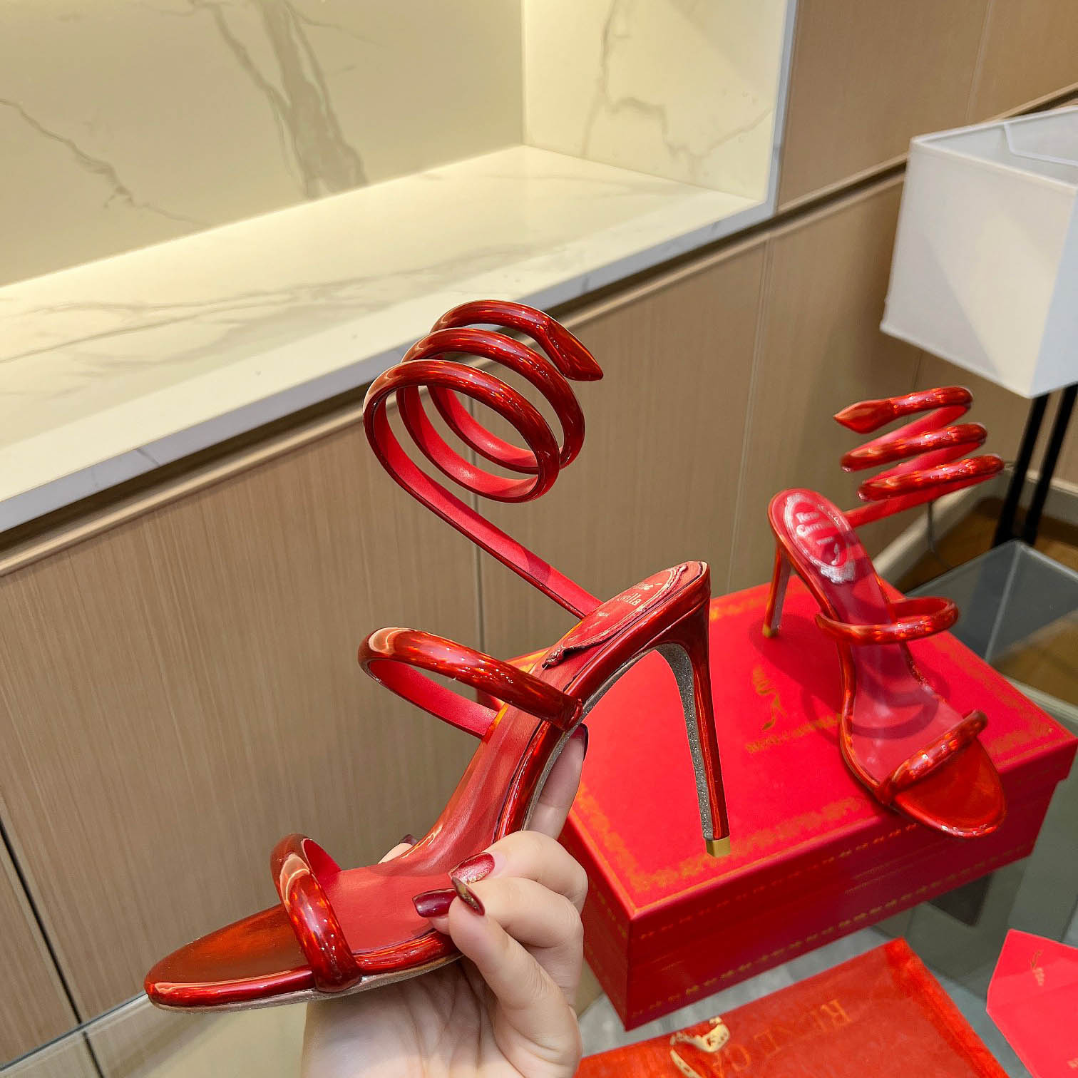 Rene Caovilla Metallic Red Leather Sandals - DopestKickz