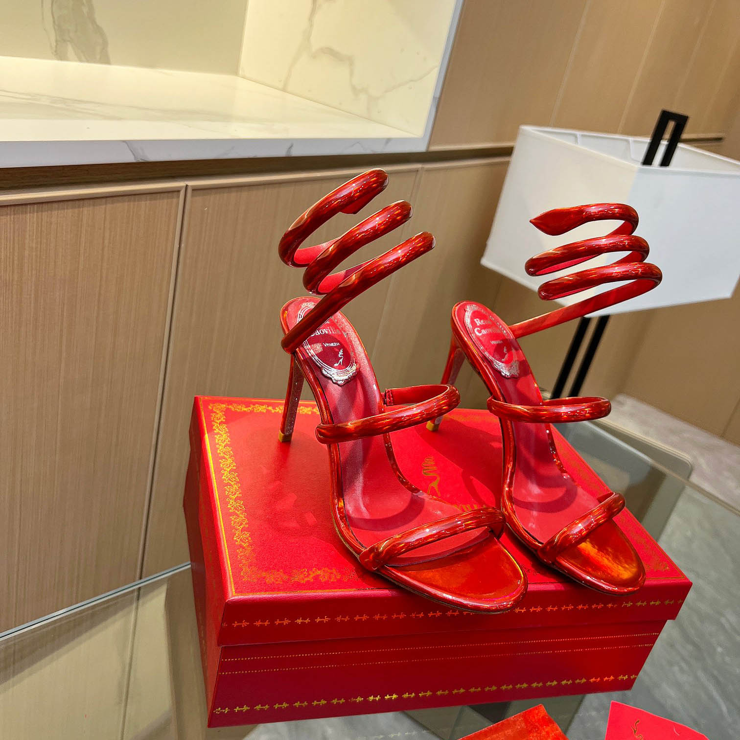 Rene Caovilla Metallic Red Leather Sandals - DopestKickz