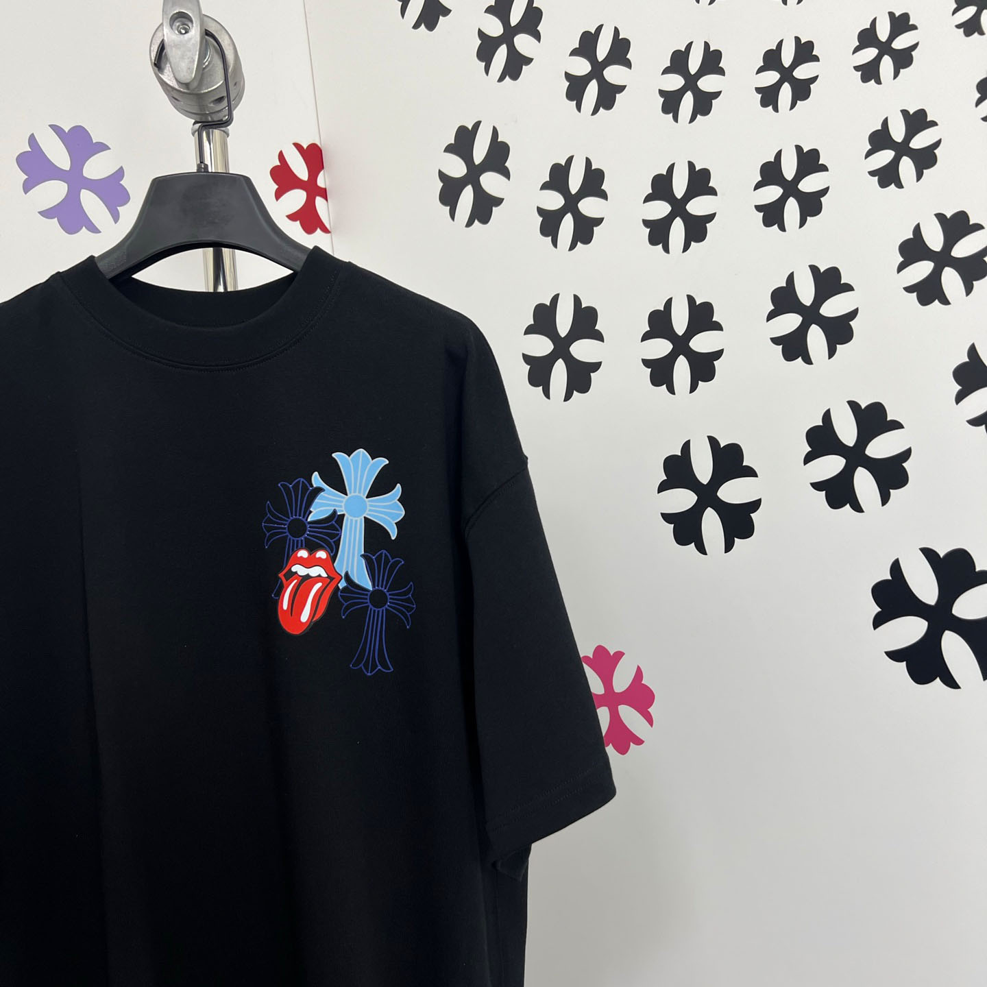 Chrome Hearts Double-Sided Cross & Rolling Stones Tongue Print  Tee - DopestKickz