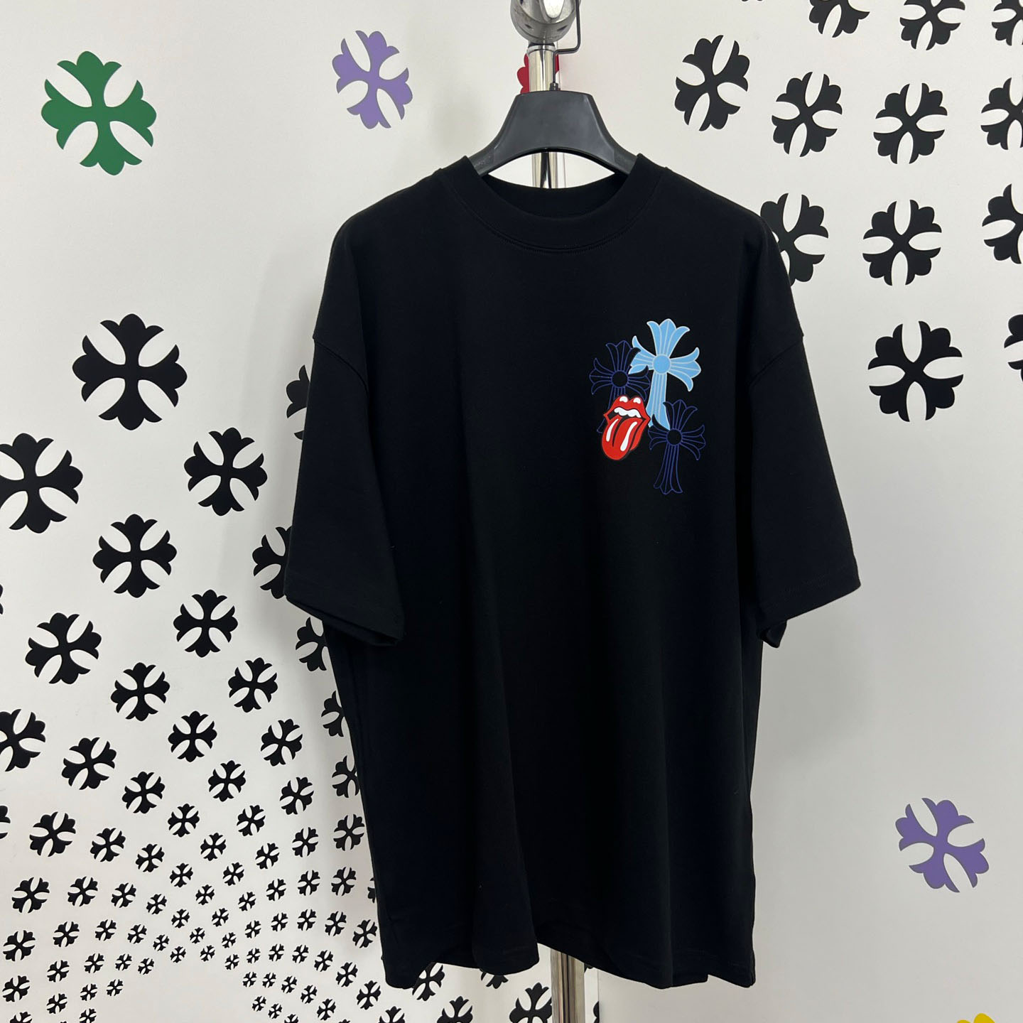 Chrome Hearts Double-Sided Cross & Rolling Stones Tongue Print  Tee - DopestKickz