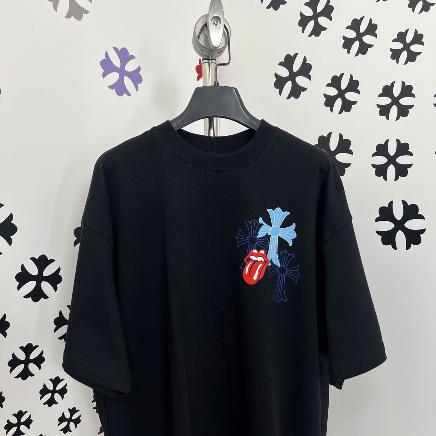 Chrome Hearts Double-Sided Cross & Rolling Stones Tongue Print  Tee - DopestKickz