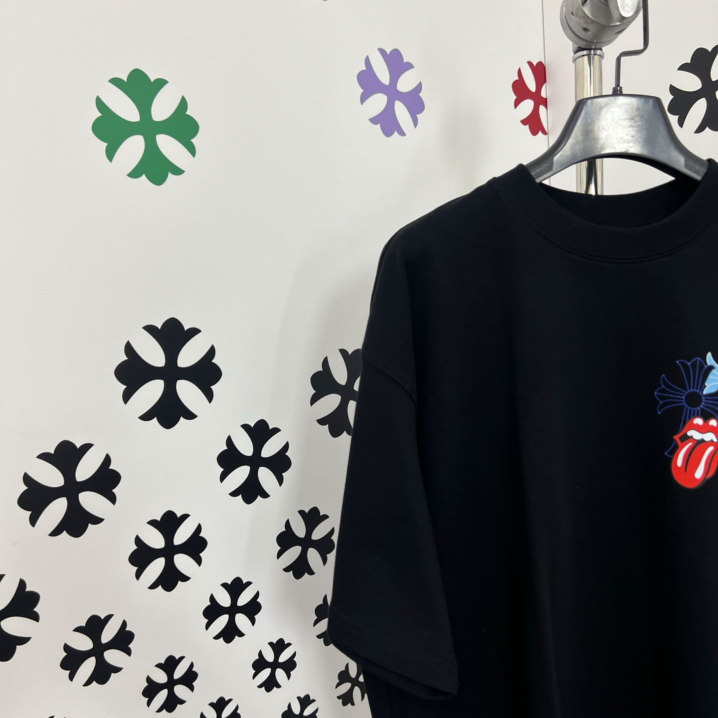 Chrome Hearts Double-Sided Cross & Rolling Stones Tongue Print  Tee - DopestKickz