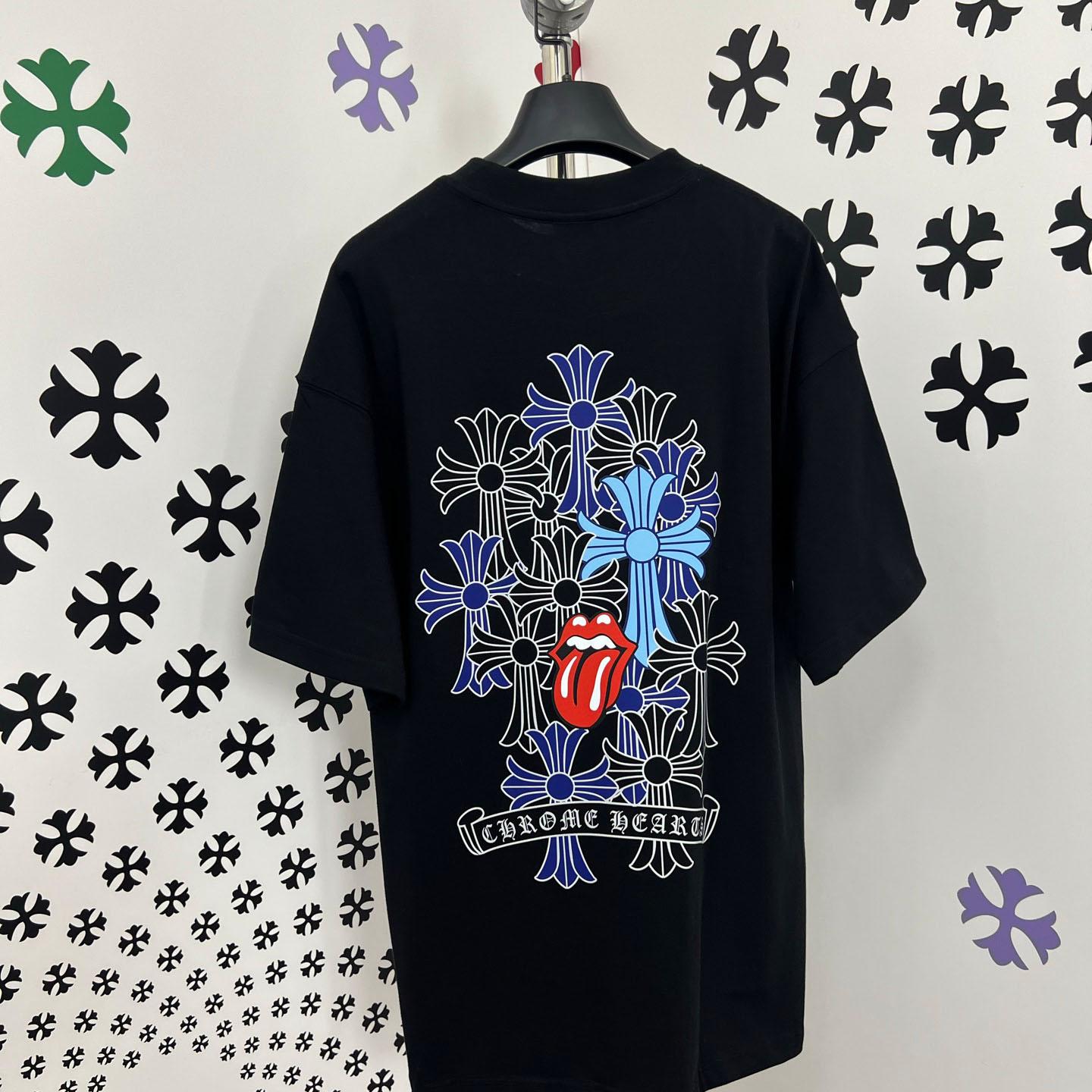 Chrome Hearts Double-Sided Cross & Rolling Stones Tongue Print  Tee - DopestKickz