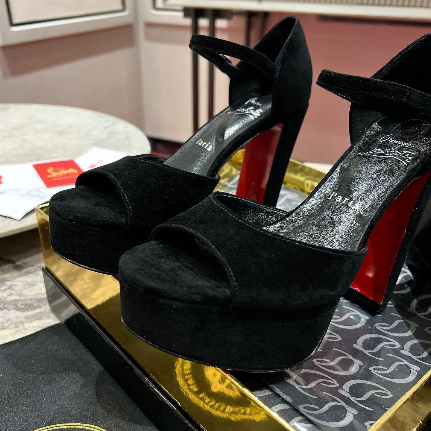 Christian Louboutin Sandaloo 130 mm Sandals  Veau Velours - Black - DopestKickz