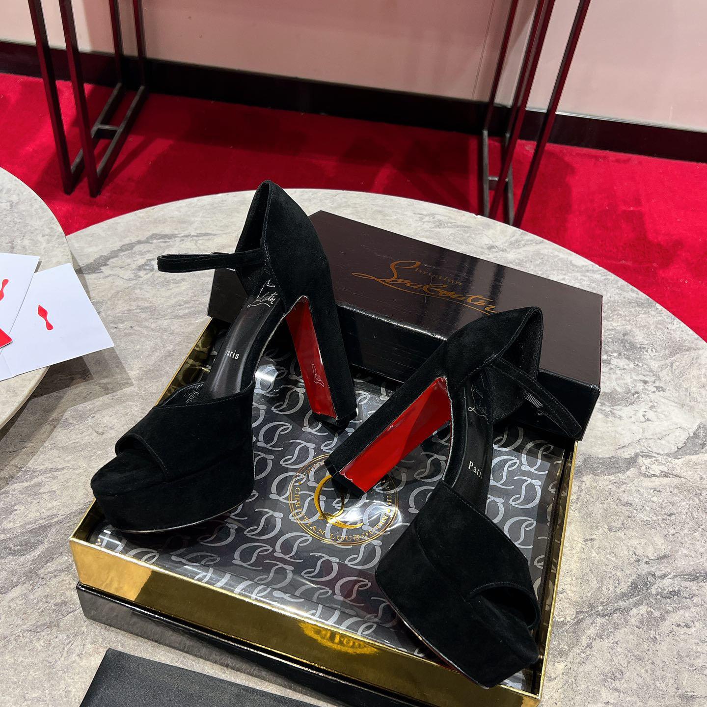 Christian Louboutin Sandaloo 130 mm Sandals  Veau Velours - Black - DopestKickz