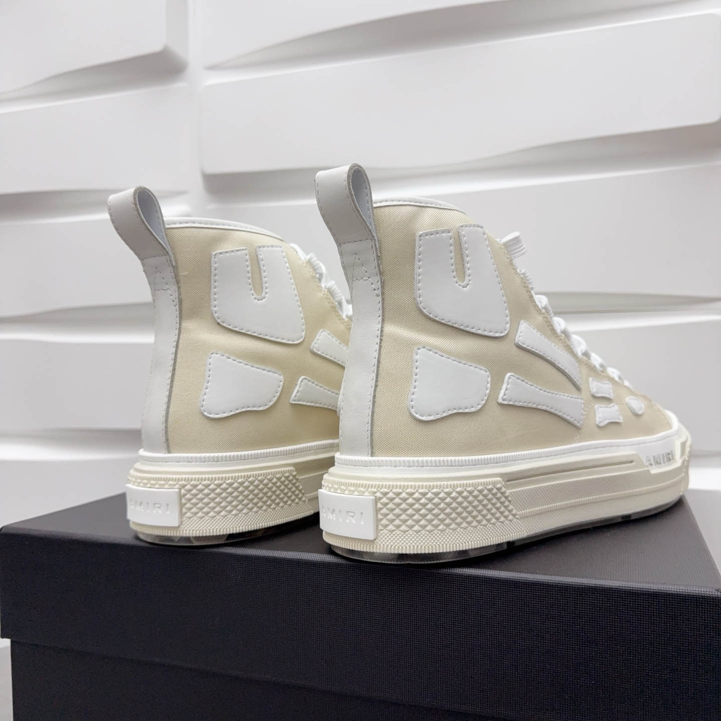 Amiri Beige & White Skel Court Hi Sneakers - DopestKickz