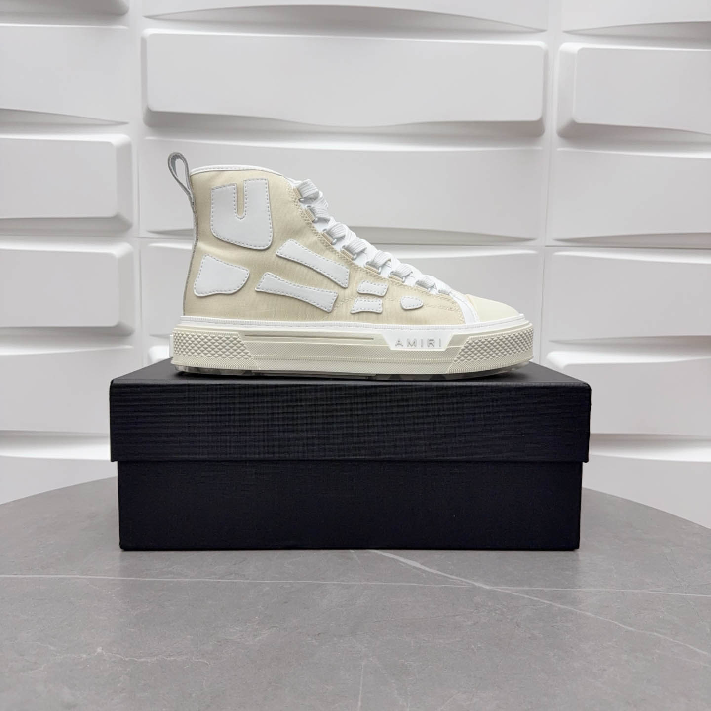 Amiri Beige & White Skel Court Hi Sneakers - DopestKickz
