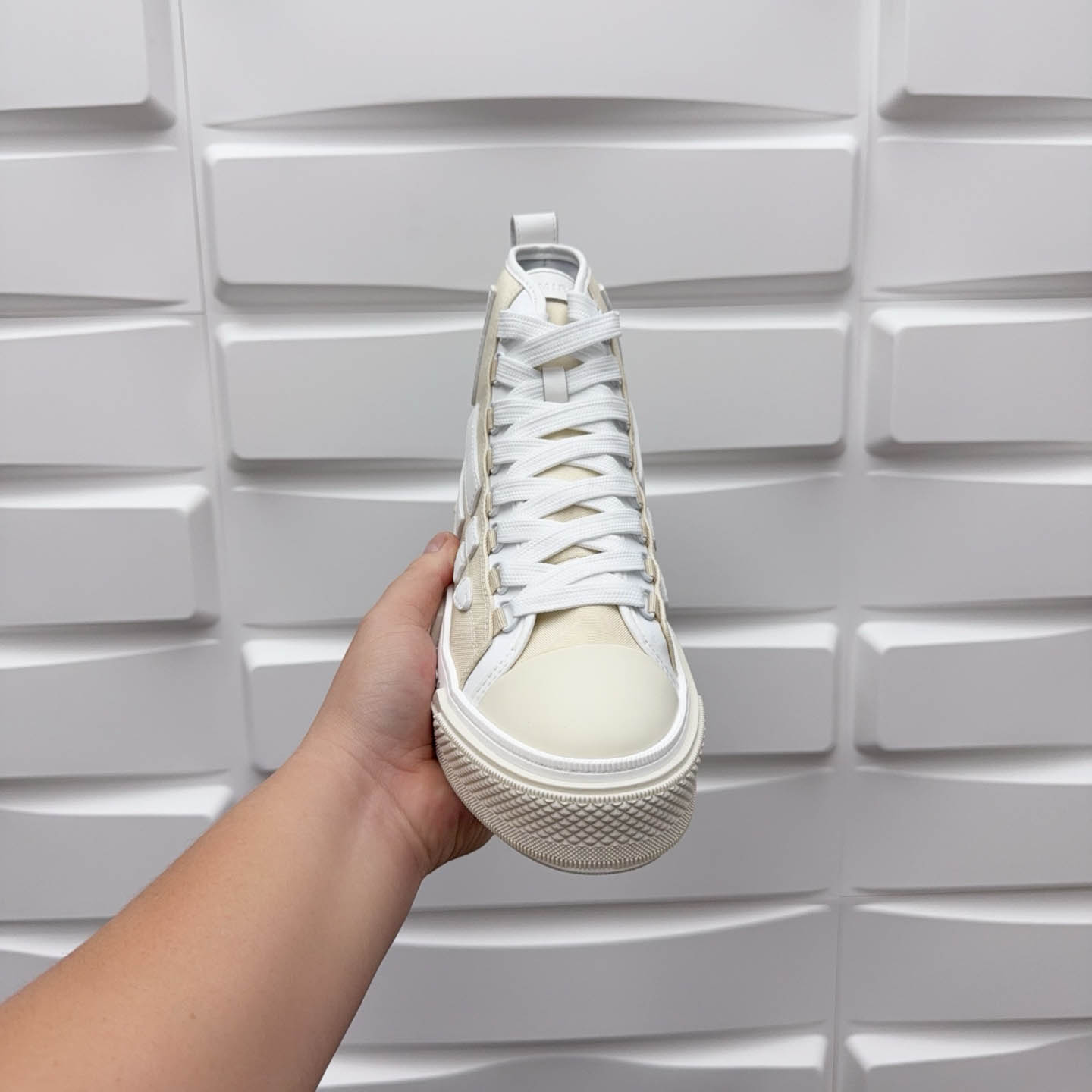 Amiri Beige & White Skel Court Hi Sneakers - DopestKickz