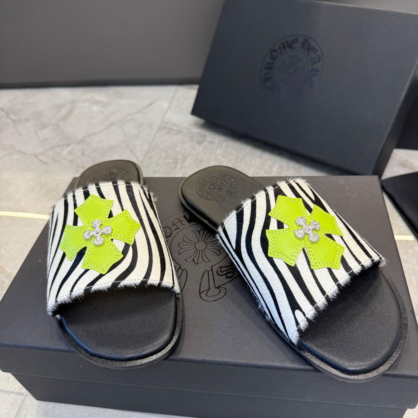 Chrome Hearts Cowhide Leather Slide Silver Accent  - DopestKickz