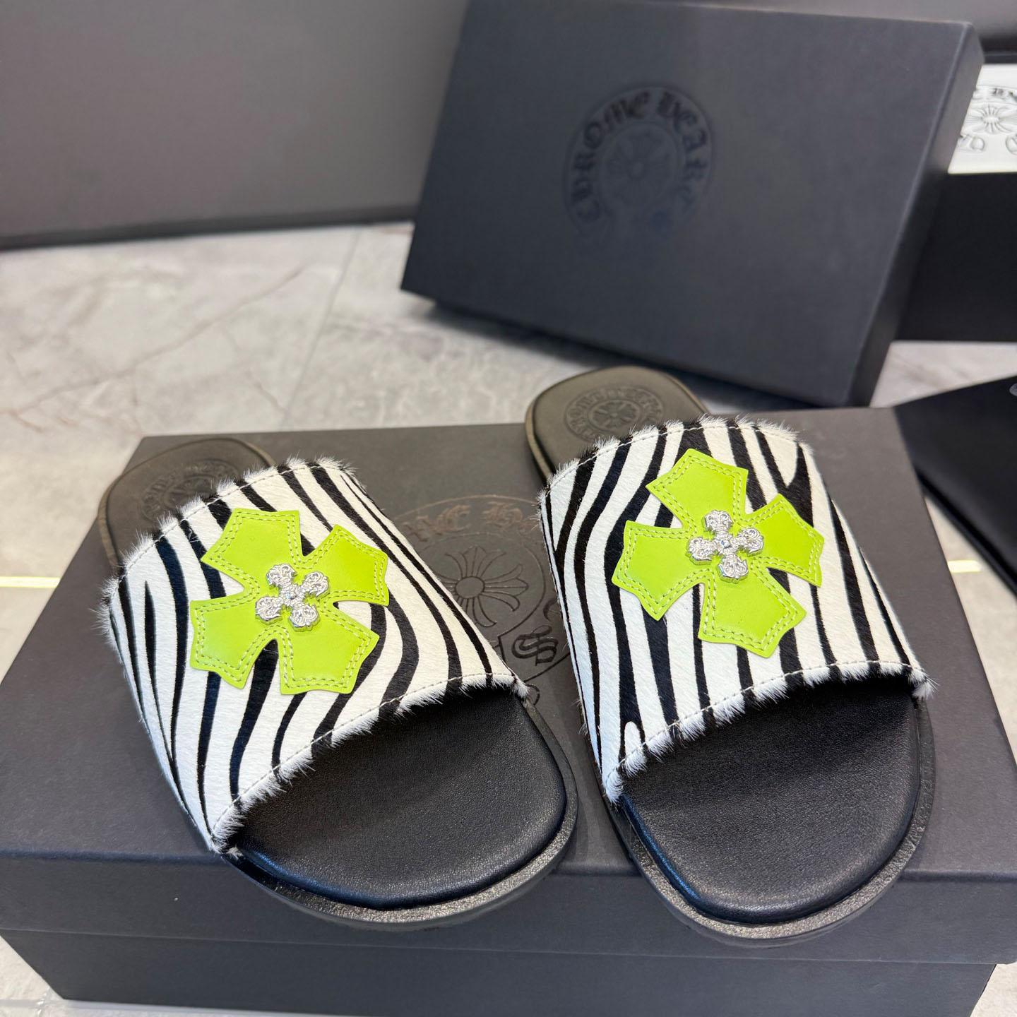 Chrome Hearts Cowhide Leather Slide Silver Accent  - DopestKickz